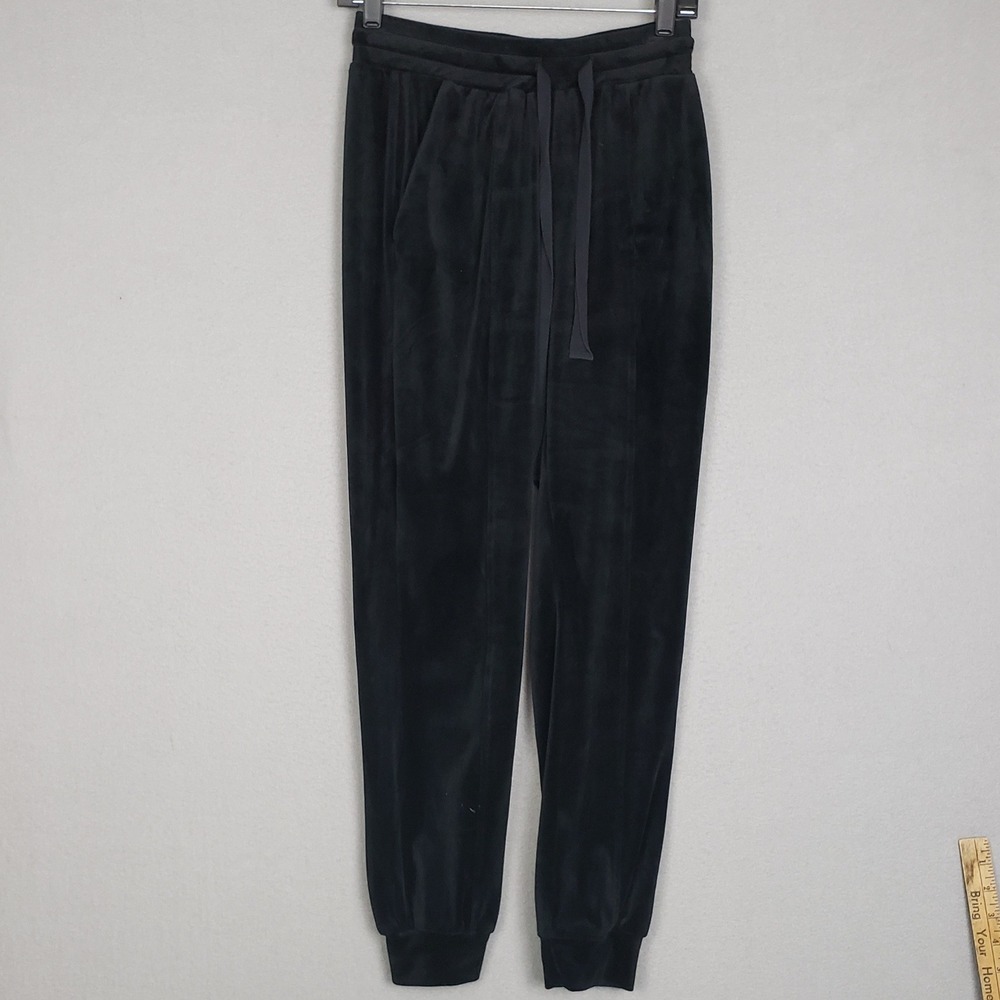 1State Size XS Velour Jogger Pants Solid Black Comfy Casual‎ Loungewear Errands
